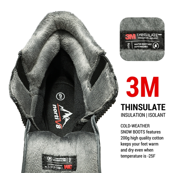 Men's Suede Thinsulate Snow Boots - GREY BLACK - 5